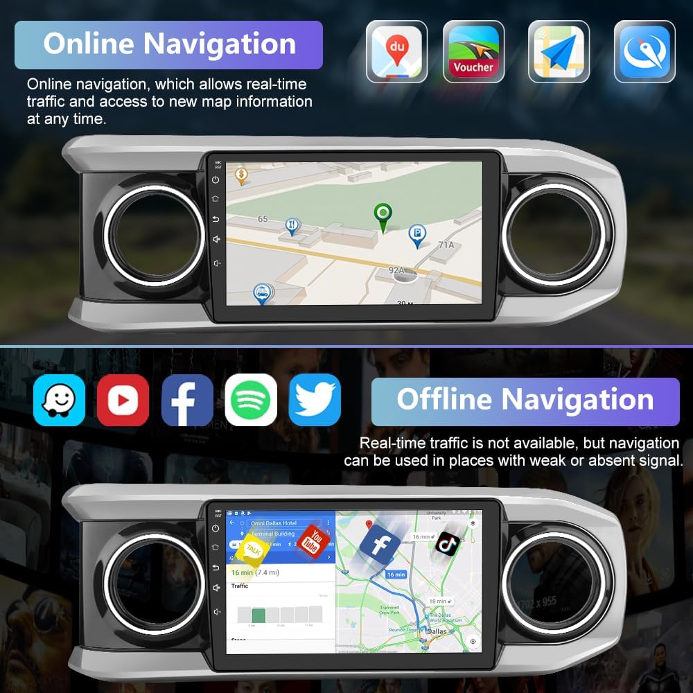 Autoradio stéréo Toyota Tacoma 2016-2021 : unité principale à écran tactile Android 12 avec Android Auto filaire, Bluetooth, navigation GPS