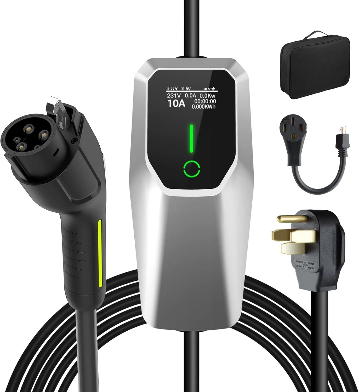 Chargeur EV portable 240 V 32 A (7,68 kW) avec câble de 26 pieds, fiches NEMA 14-50 et 5-15, station de charge SAE-J1772 niveaux 1 et 2