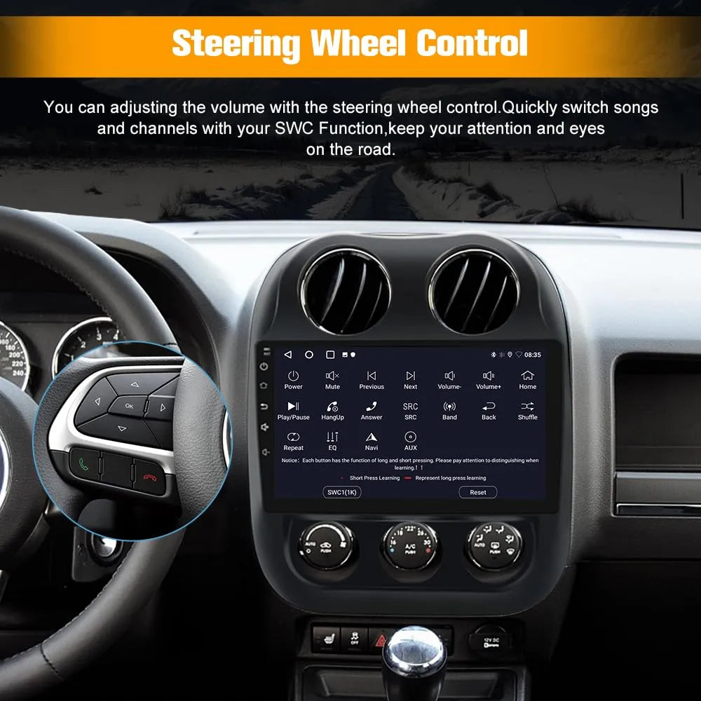 Stéréo de voiture à écran tactile 2G+64G 10" pour Jeep Compass/Patriot 2010-2016, Android 13, CarPlay, Android Auto, Bluetooth, navigation GPS