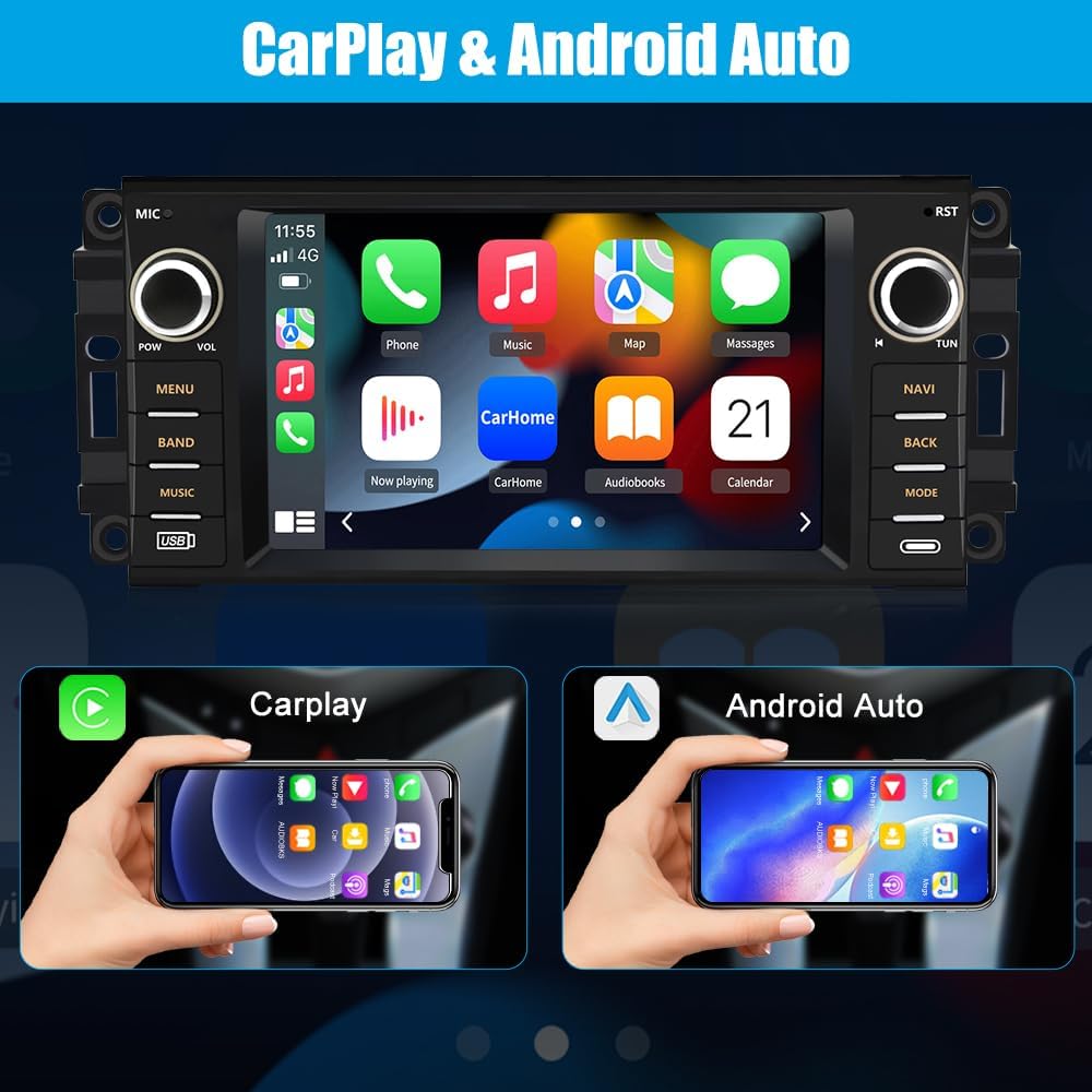 Autoradio 5G WiFi Android 13 pour Dodge RAM 1500-3500 (2009-2012), CarPlay/Android Auto sans fil, GPS, caméra de recul HD, 2 Go + 32 Go