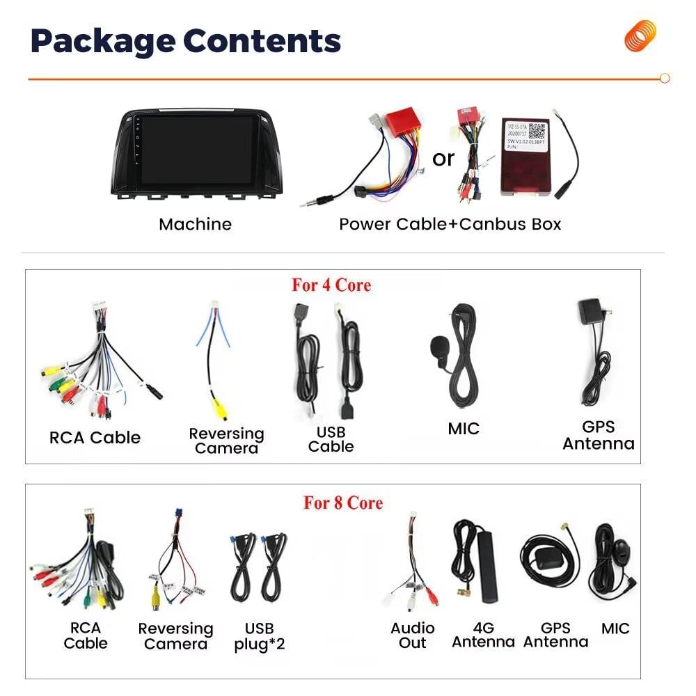 Mazda 6 III GL GJ 2012-2017 Mise à niveau écran tactile IPS 9" avec GPS, 2 + 32 Go, Car-Play, Android Auto, SWC, vue arrière, kit de tableau de bord
