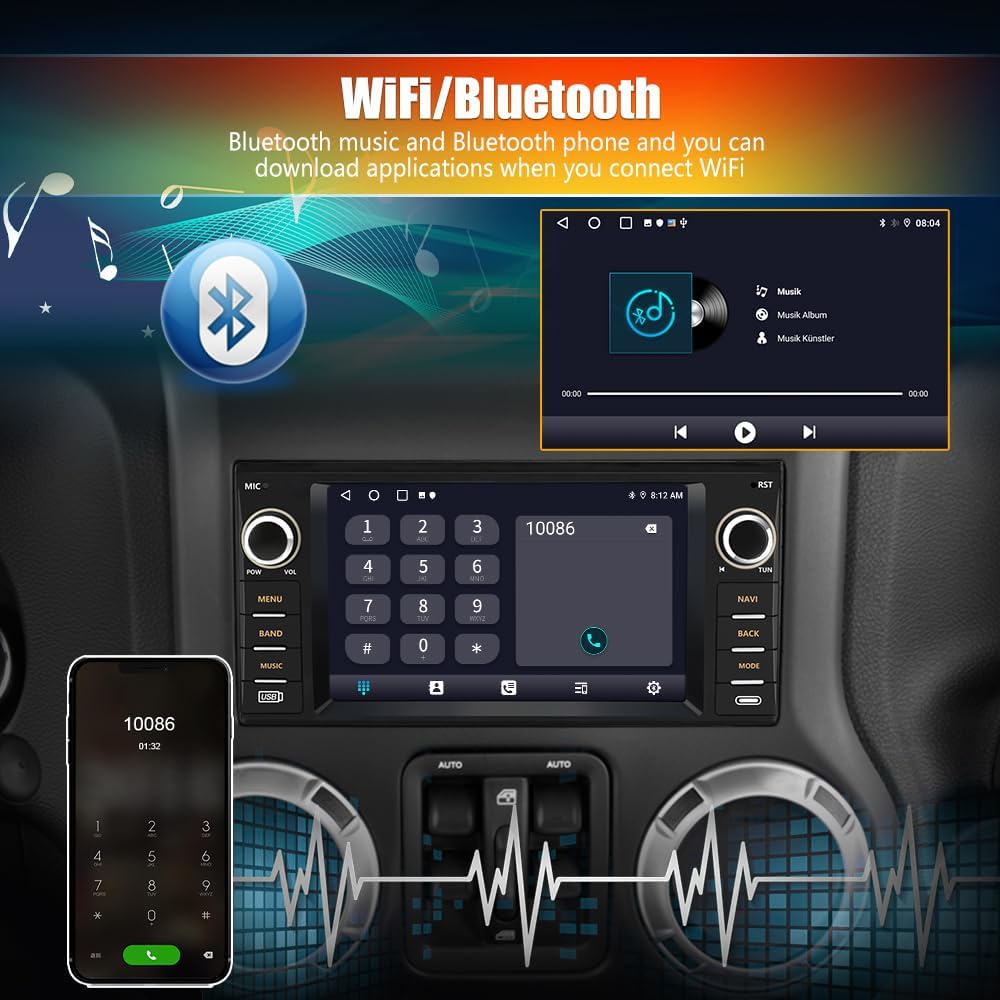 Autoradio pour Jeep Wrangler JK, Chrysler Dodge Ram 1500, écran tactile 7" avec CarPlay sans fil, Android Auto, WiFi, radio FM, caméra de recul