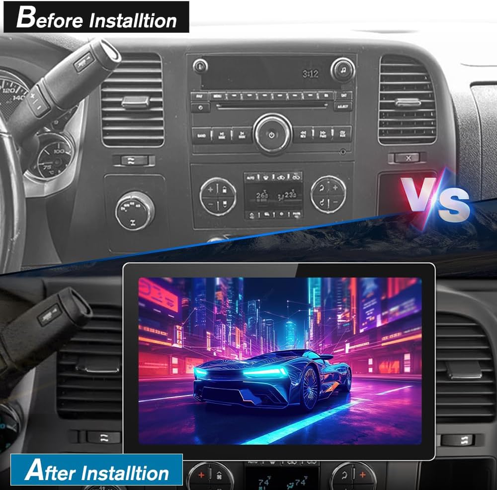Autoradio Android 13 pour Chevrolet Silverado 2007-2013, Tahoe, Equinox, GMC Sierra, Yukon - 2+32 Go, CarPlay, Android Auto, Bluetooth, Navigation GPS