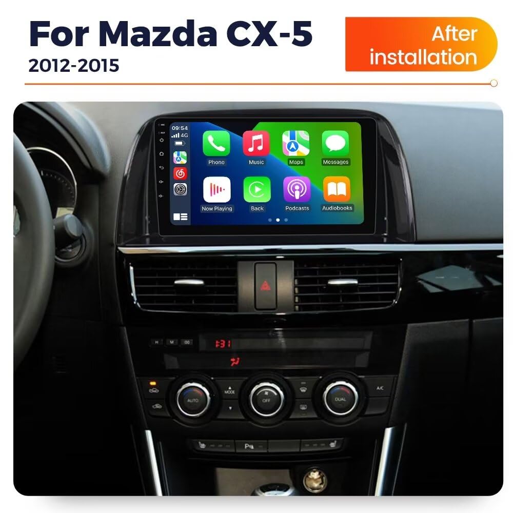 Mazda CX-5 2012-2015 Autoradio : écran tactile IPS 9", GPS, 1+32 Go, CarPlay, Android Auto, SWC, vue arrière, kit tableau de bord