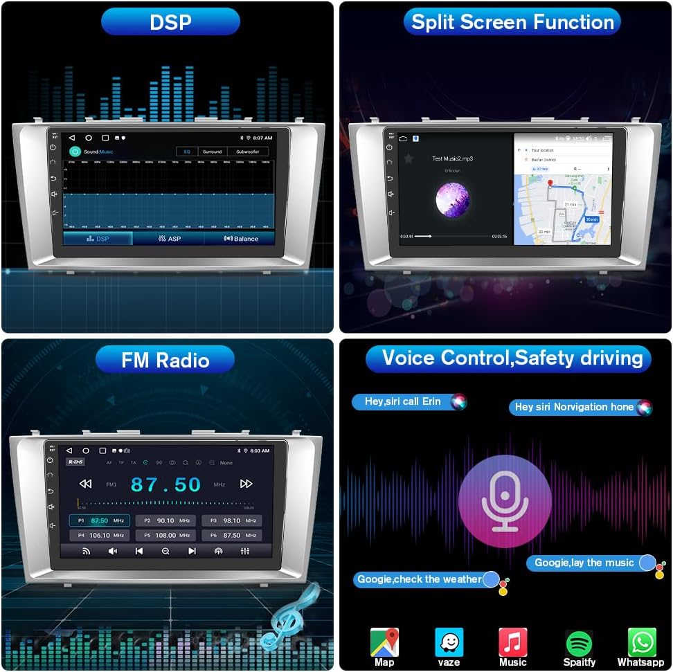 Autoradio Android 13 pour Toyota Camry 2006-2011, CarPlay sans fil/Android Auto, 2G+64G, SWC, WiFi, GPS, DSP, BT, FM, caméra de recul