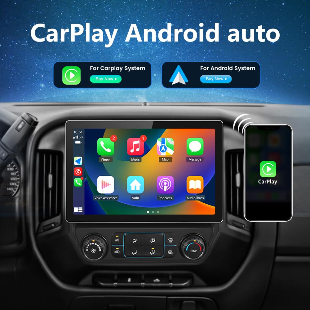 Autoradio stéréo 13,1", 4 Go de RAM, 64 Go de ROM, CarPlay et Android Auto pour Chevrolet Silverado/GMC Sierra 2014-2018