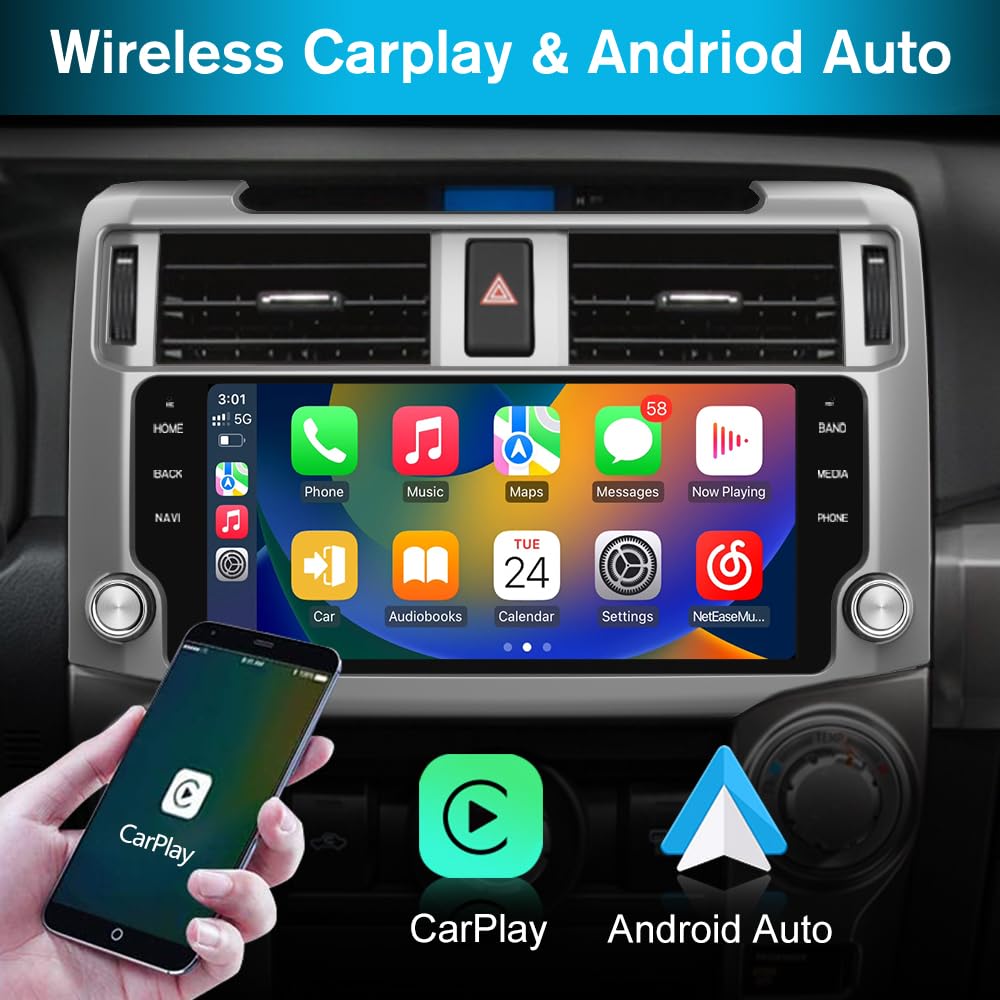 Système Stéréo Android 13 pour Toyota 4Runner 2010-2022 avec Android Auto et CarPlay