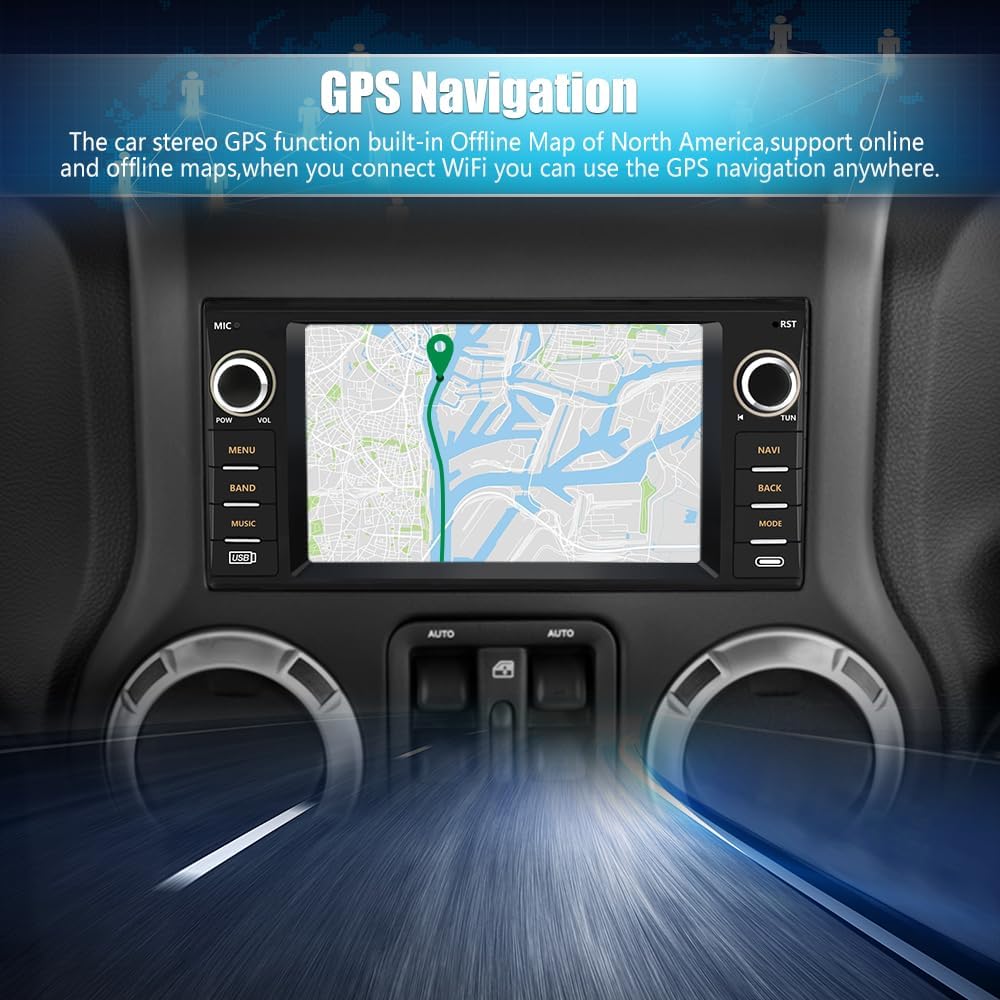 Autoradio 7" Android 13 pour Jeep/Dodge/Chrysler : écran tactile, CarPlay sans fil, Android Auto, caméra de recul