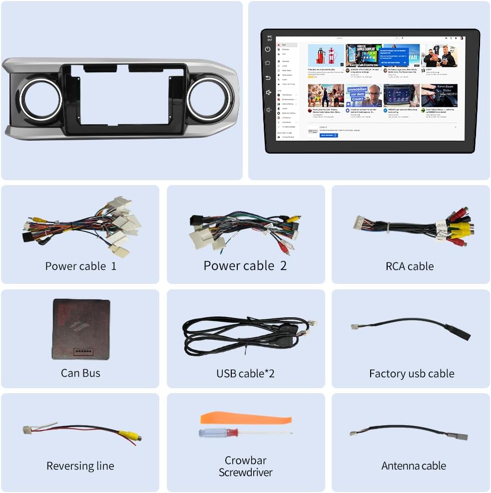 Autoradio stéréo Toyota Tacoma 2016-2021 : unité principale à écran tactile Android 12 avec Android Auto filaire, Bluetooth, navigation GPS