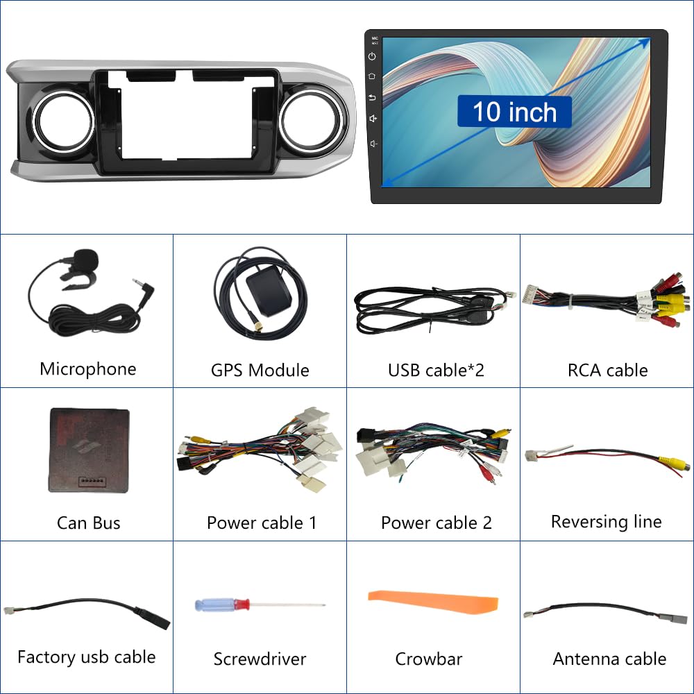 Autoradio Android 13 4Go+64Go pour Toyota Tacoma 2016-2021 avec CarPlay, Android Auto, Bluetooth et Navigation GPS