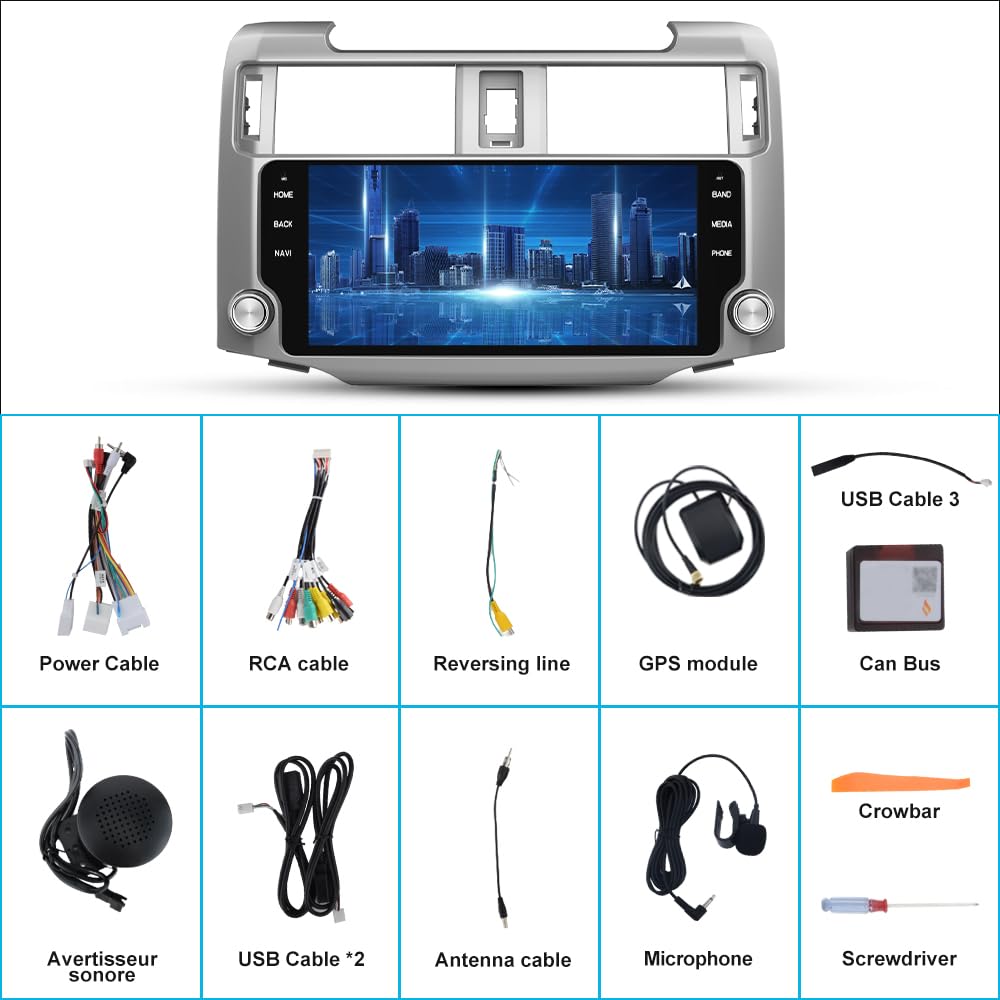 Système Stéréo Android 13 pour Toyota 4Runner 2010-2022 avec Android Auto et CarPlay