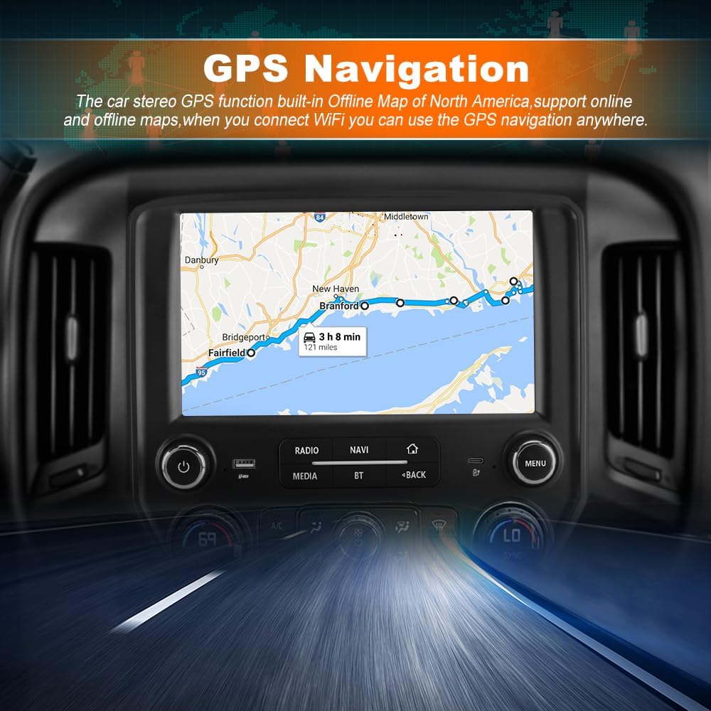 Autoradio stéréo Android 13 pour Chevrolet Silverado/GMC Sierra 2014-2018 avec CarPlay sans fil, Android Auto, Bluetooth