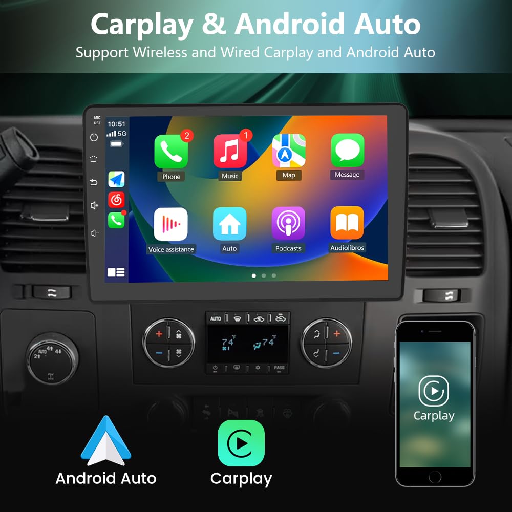 Autoradio Android 13 pour Chevrolet Silverado 2007-2013, Tahoe, Equinox, GMC Sierra, Yukon - CarPlay sans fil et Android Auto