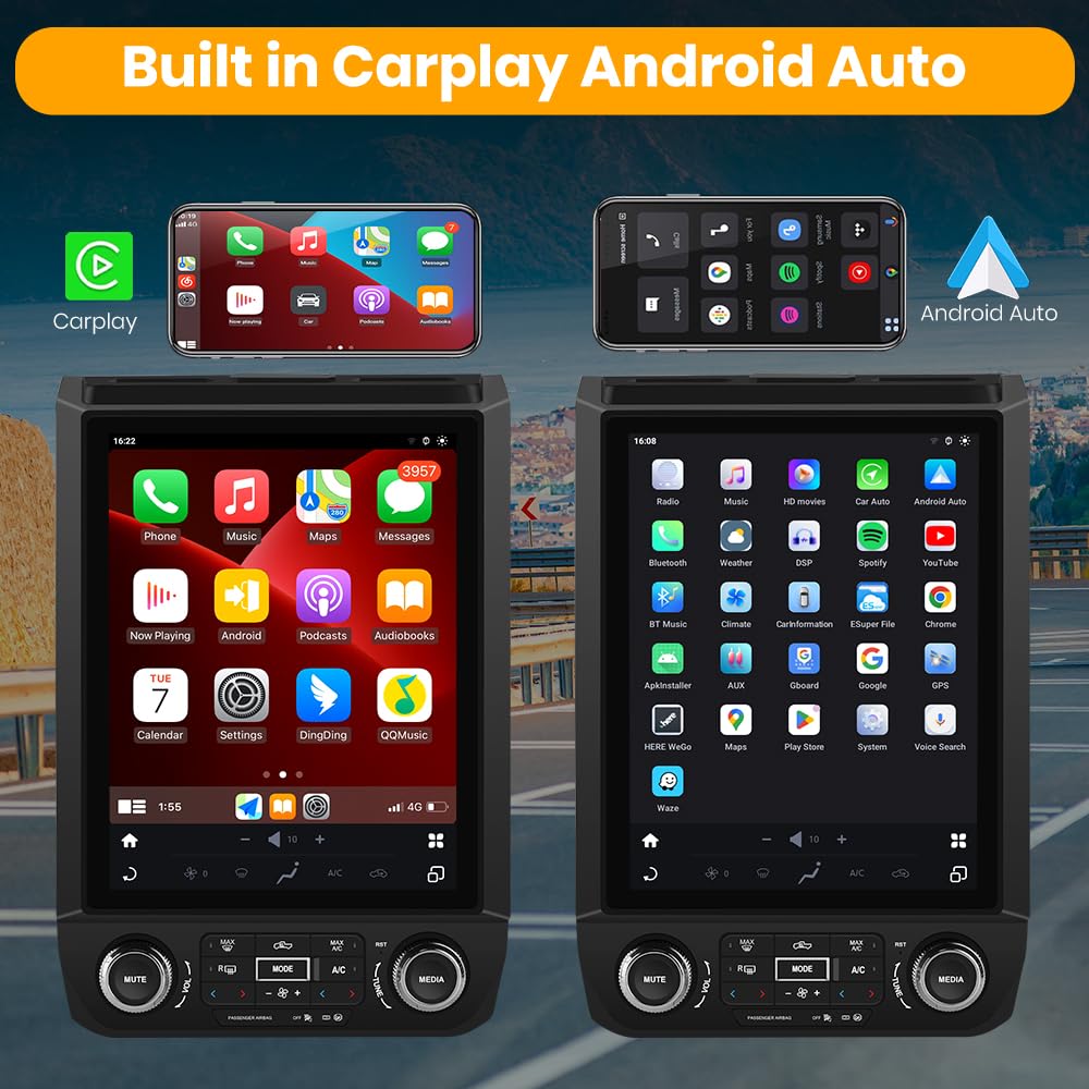 Autoradio 4+64G 12,1" pour Ford F150 2015-2021, Android 13, CarPlay sans fil, Android Auto, DSP, Bluetooth, Navigation GPS