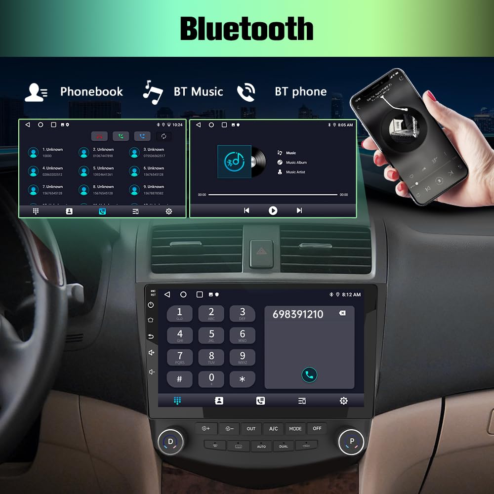 Autoradio Stéréo 10" Tactile 2+64GB pour Honda Accord 7ème Gén. 2003-2007 avec CarPlay et Android Auto
