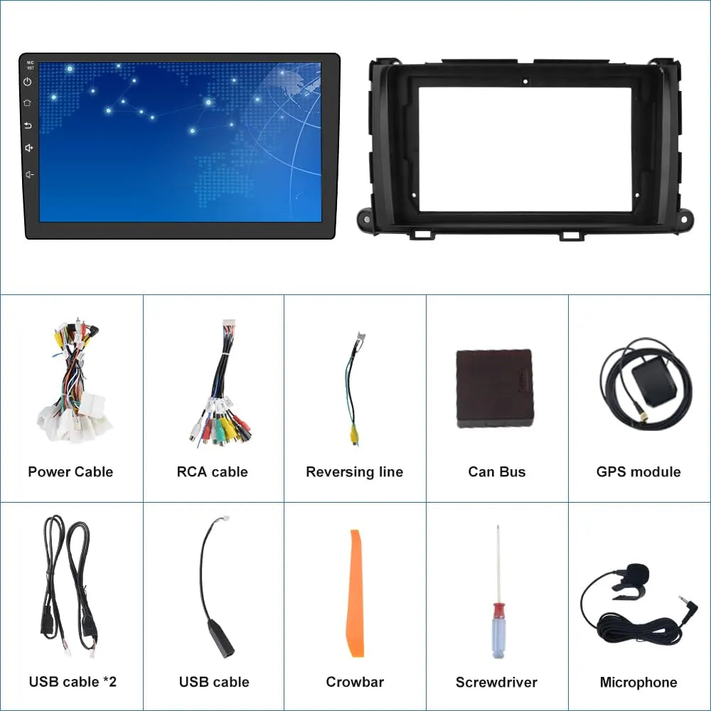Autoradio Android 13 pour Toyota Sienna 2004-2010 : CarPlay sans fil, Android Auto, 2G+32G, SWC, WiFi, GPS, DSP, Bluetooth, FM