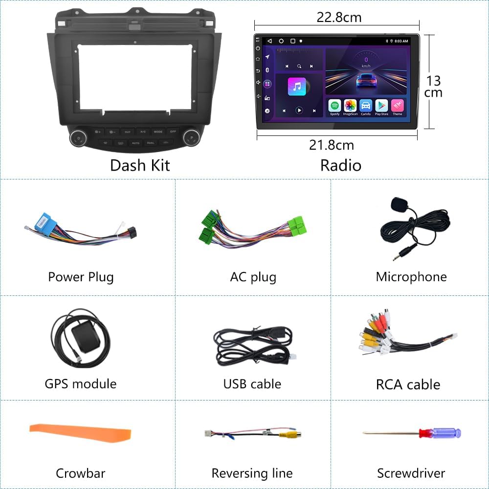 Autoradio stéréo 10" Android 12 avec écran tactile, CarPlay et Android Auto pour Honda Accord 7e génération (2003-2007)