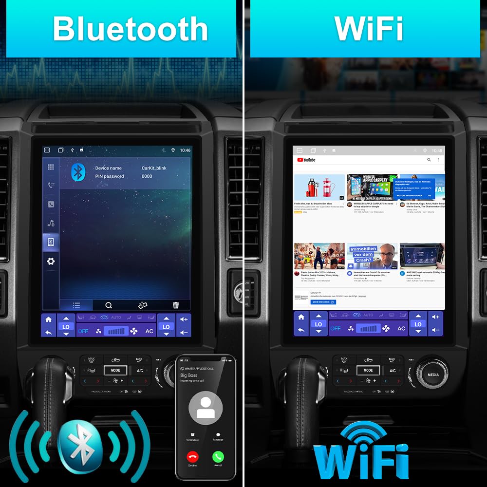 Autoradio Android 12 pour Ford F150 2015-2020 : écran style T 12", GPS, CarPlay sans fil, Android Auto, commandes de direction, WiFi, Bluetooth, mise à niveau radio 4G + 64 Go