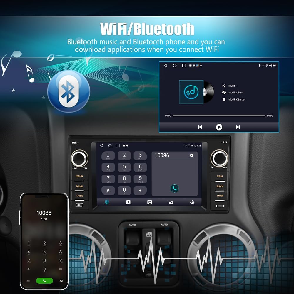 Autoradio 7" Android 13 pour Jeep/Dodge/Chrysler : écran tactile, CarPlay sans fil, Android Auto, caméra de recul