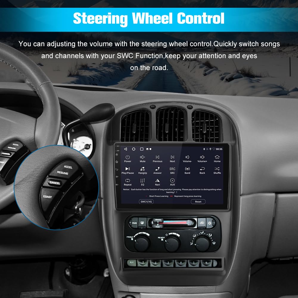 Autoradio 10,1" pour Dodge Caravan/Chrysler Town & Country (2001-2007), 2+64 Go, Android 12, CarPlay, Android Auto, Bluetooth, DSP, navigation GPS