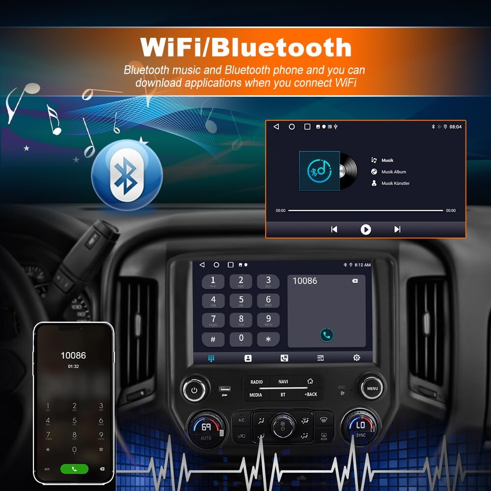 Autoradio stéréo Android 13 pour Chevrolet Silverado/GMC Sierra 2014-2018 avec CarPlay sans fil, Android Auto, Bluetooth