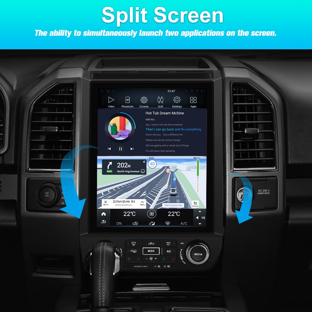 Autoradio Android 12 pour Ford F150 2015-2020 : écran style T 12", GPS, CarPlay sans fil, Android Auto, commandes de direction, WiFi, Bluetooth, mise à niveau radio 4G + 64 Go