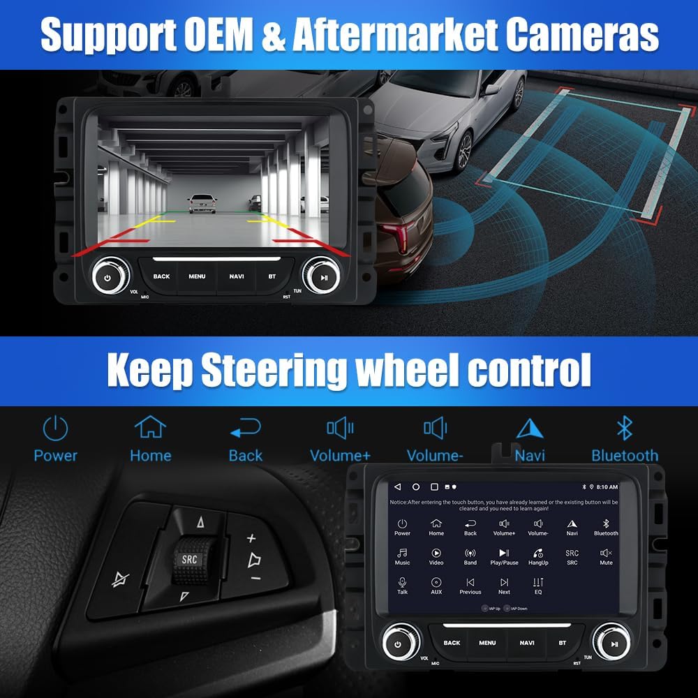 Autoradio Android 13 pour Dodge RAM 2013-2019 : stéréo à écran tactile 7" avec Carplay/Android Auto, GPS, WiFi, Bluetooth, FM/AM, DSP, SWC, caméra de recul