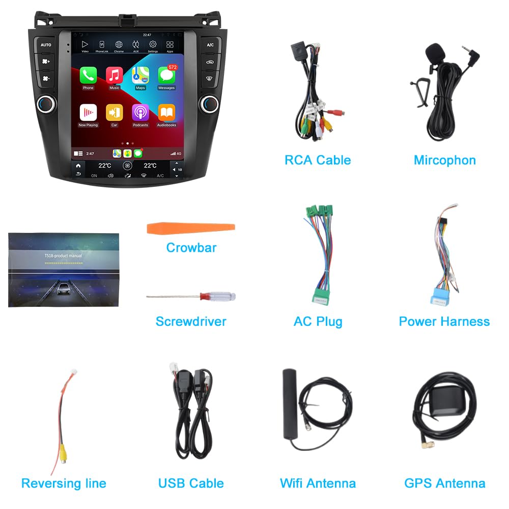Autoradio Android 9,7" pour Honda Accord 2003-2007, style T, CarPlay et Android Auto, 4 Go de RAM, 64 Go de ROM