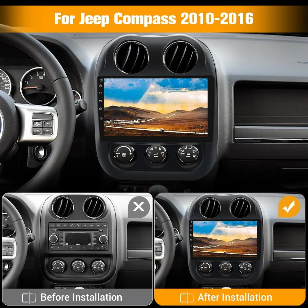 Stéréo de voiture à écran tactile 2G+64G 10" pour Jeep Compass/Patriot 2010-2016, Android 13, CarPlay, Android Auto, Bluetooth, navigation GPS
