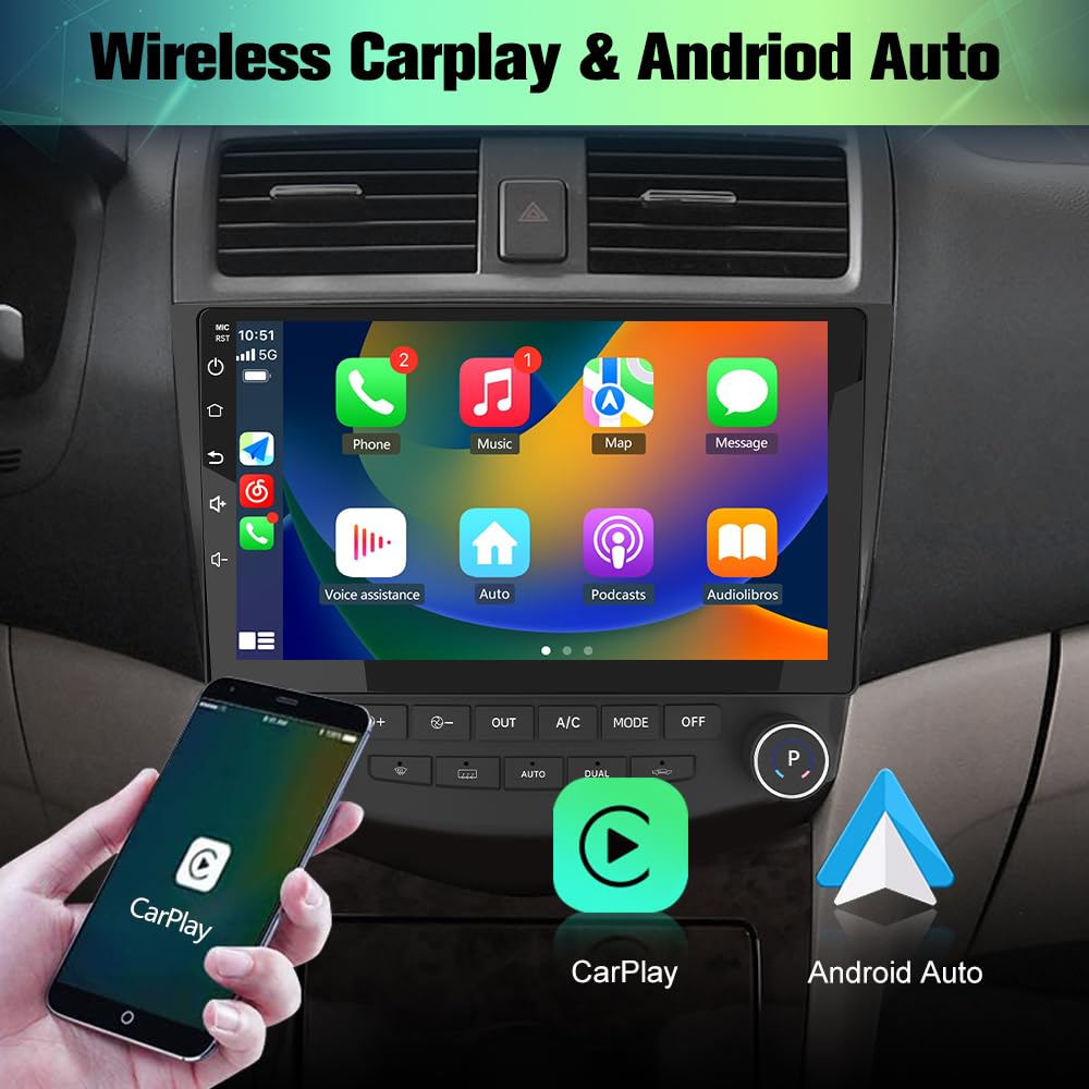 Autoradio Stéréo 10" Tactile 2+64GB pour Honda Accord 7ème Gén. 2003-2007 avec CarPlay et Android Auto