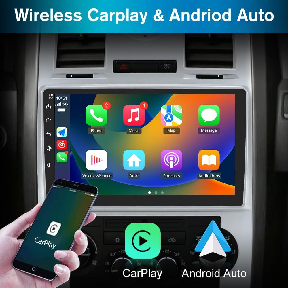 Chrysler 300C 2004-2011 Autoradio Android 12 avec GPS, Apple CarPlay et Android Auto