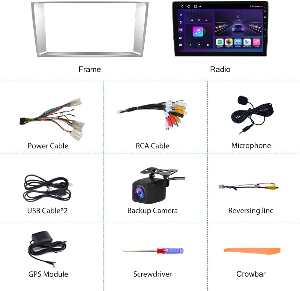 Autoradio Android 13 pour Toyota Camry 2006-2011, CarPlay sans fil/Android Auto, 2G+64G, SWC, WiFi, GPS, DSP, BT, FM, caméra de recul