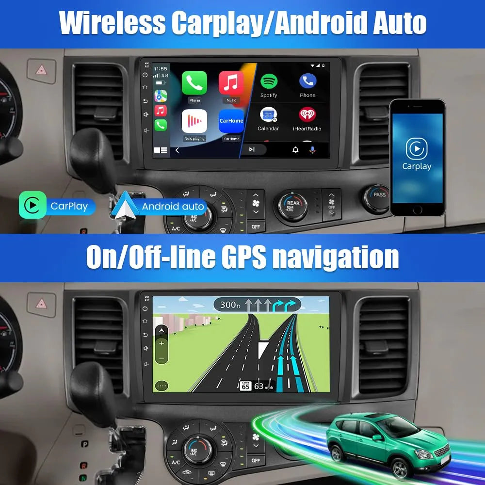 Autoradio Android 13 pour Toyota Sienna 2004-2010 : CarPlay sans fil, Android Auto, 2G+32G, SWC, WiFi, GPS, DSP, Bluetooth, FM