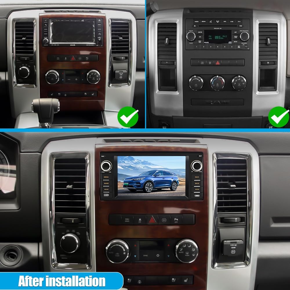 Autoradio 5G WiFi Android 13 pour Dodge RAM 1500-3500 (2009-2012), CarPlay/Android Auto sans fil, GPS, caméra de recul HD, 2 Go + 32 Go