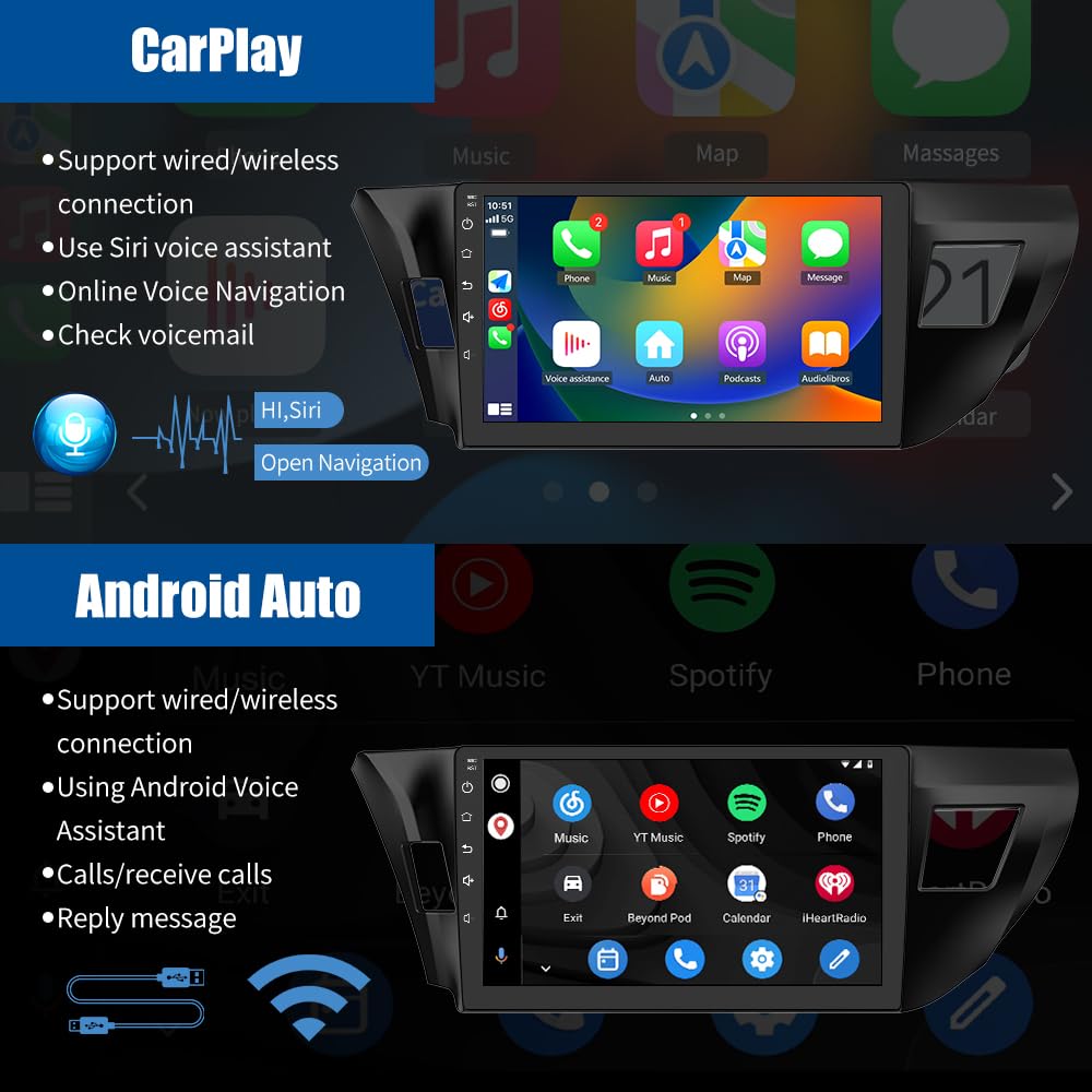 Autoradio Android 13 pour Toyota Corolla 2014-2016 avec CarPlay et Android Auto