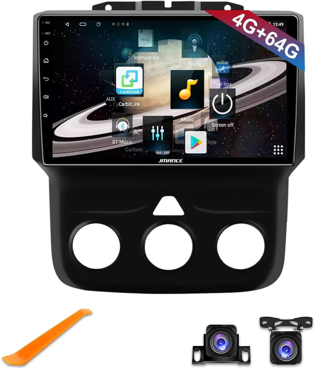 Autoradio Android 4+64 Go pour Dodge Ram 1500-3500 (2013-2018) – Octa Core, GPS, 4G, DSP HiFi, AM/FM/RDS, SWC, kit de remplacement radio