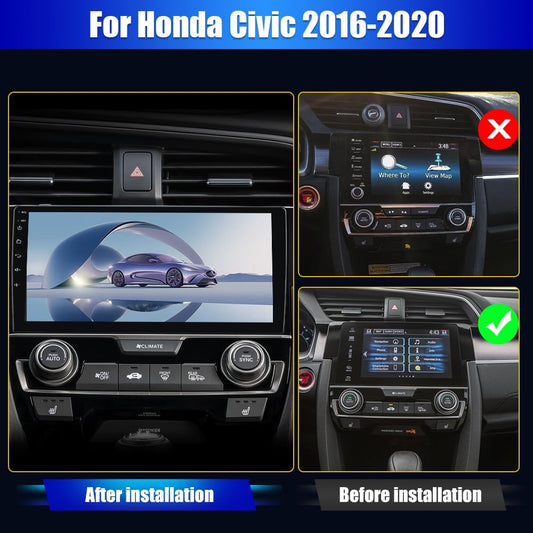 Autoradio Honda Civic 2016-2020 Android 12 : média à écran tactile avec CarPlay, Android Auto, navigation GPS, prise en charge de l'appareil photo, 2 Go de RAM, 32 Go de ROM