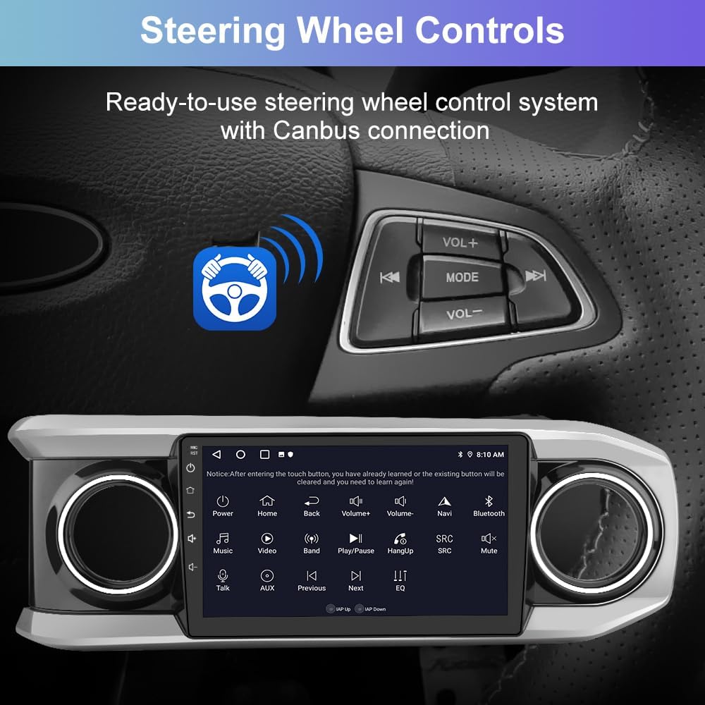 Autoradio stéréo Toyota Tacoma 2016-2021 : unité principale à écran tactile Android 12 avec Android Auto filaire, Bluetooth, navigation GPS