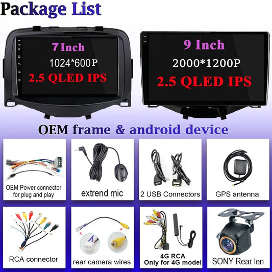 Citroën C1 - Peugeot 107 - Toyota Ego -4G_64 - Camera Hd 1080P | Autoradio | Android 14 | Écran Tactile | CarPlay | Bluetooth | GPS