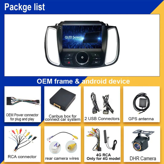 Autoradio Android 14 Ford Kuga C-Max Escape -4G_64 - Camera Hd 1080P | Écran Tactile | CarPlay | Bluetooth | GPS