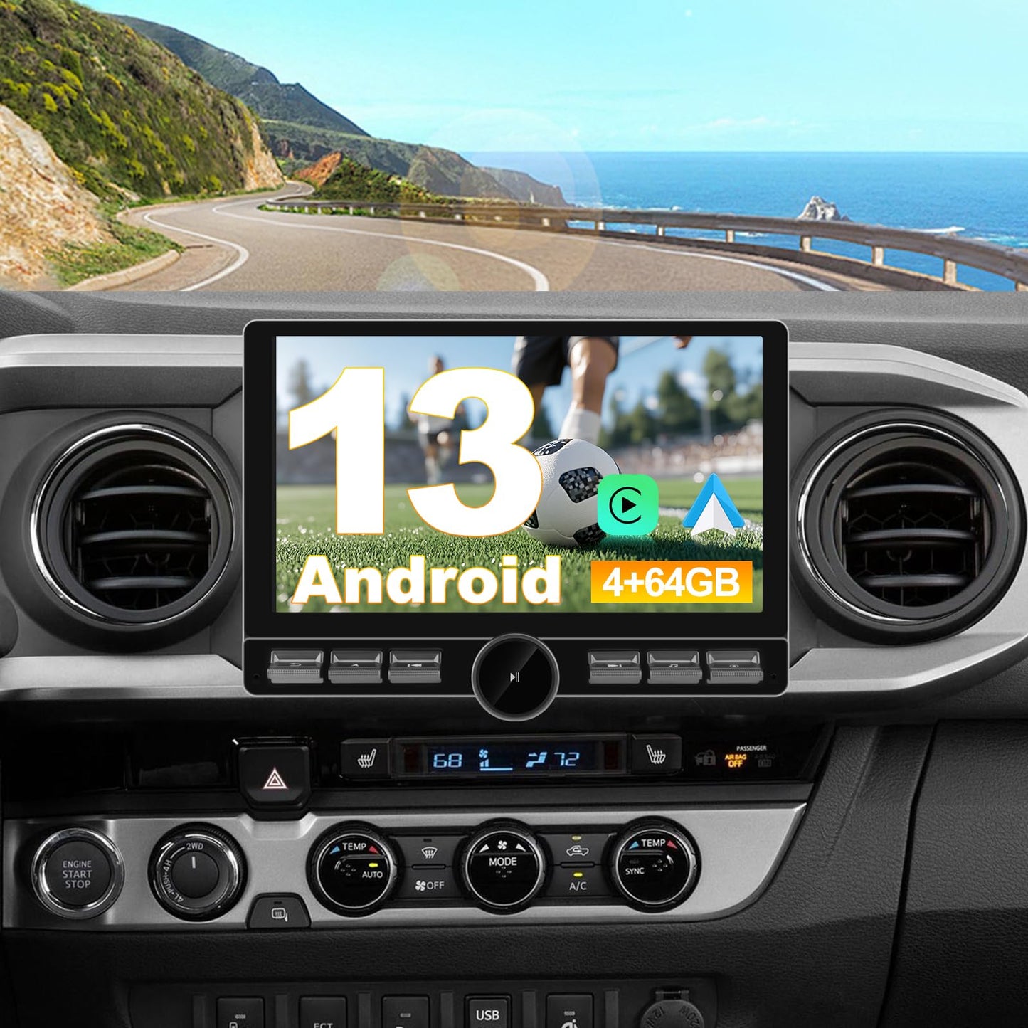 Autoradio Android 13 4Go+64Go pour Toyota Tacoma 2016-2021 avec CarPlay, Android Auto, Bluetooth et Navigation GPS