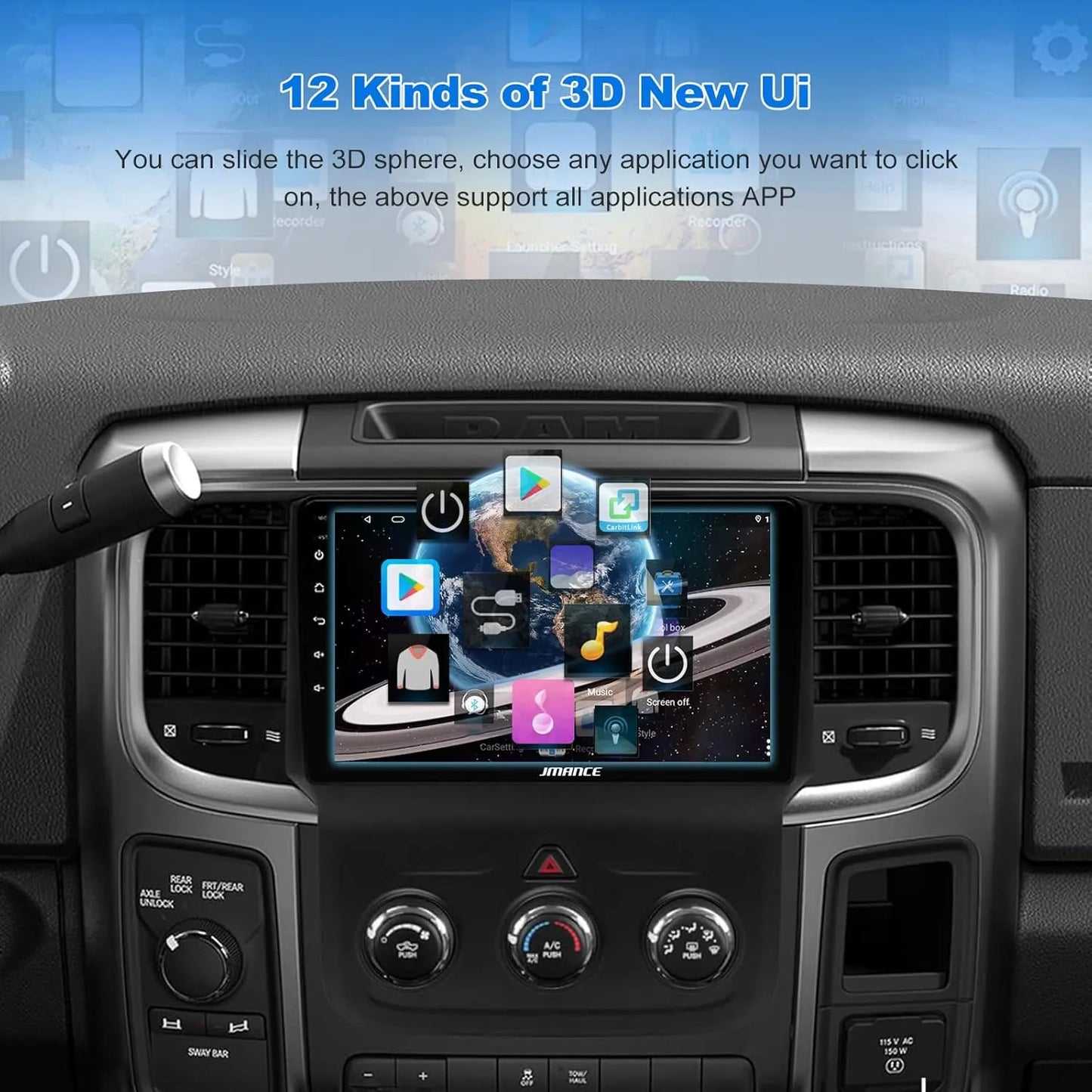 Autoradio Android 4+64 Go pour Dodge Ram 1500-3500 (2013-2018) – Octa Core, GPS, 4G, DSP HiFi, AM/FM/RDS, SWC, kit de remplacement radio