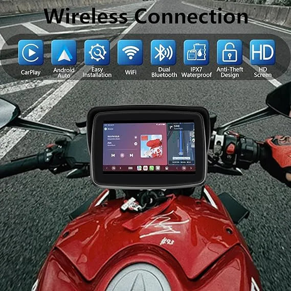 Écran Moto Jmance 5 Pouces Carplay Android Auto Sans Fil | Autoradio | Android 14 | Écran Tactile | Bluetooth | GPS