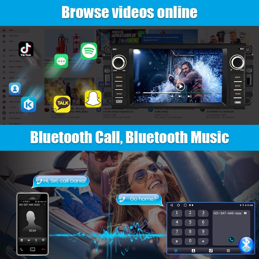 Autoradio 5G WiFi Android 13 pour Dodge RAM 1500-3500 (2009-2012), CarPlay/Android Auto sans fil, GPS, caméra de recul HD, 2 Go + 32 Go