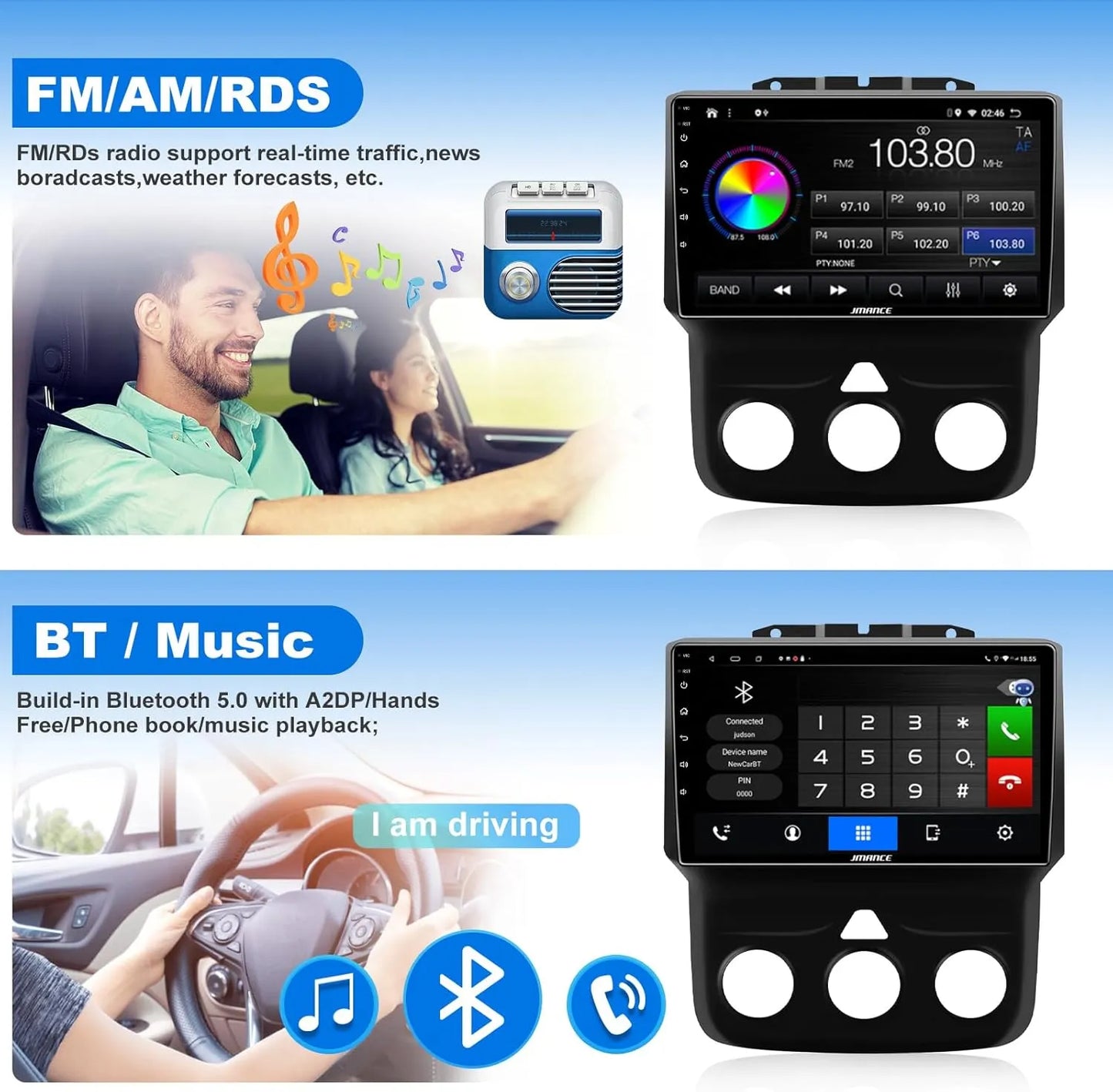 Autoradio Android 4+64 Go pour Dodge Ram 1500-3500 (2013-2018) – Octa Core, GPS, 4G, DSP HiFi, AM/FM/RDS, SWC, kit de remplacement radio