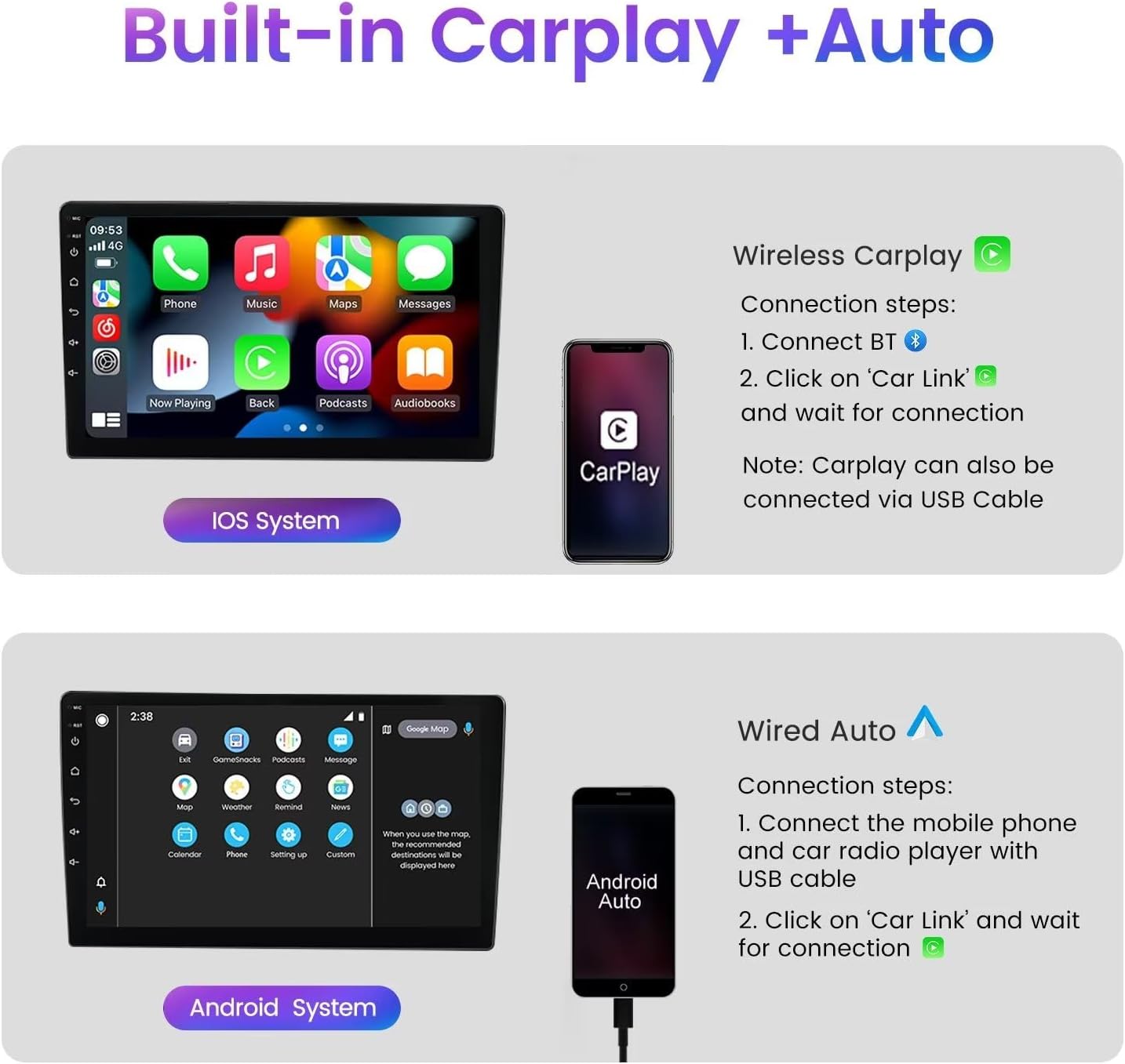 Autoradio Android 12 à écran tactile 10,1" pour Toyota Hiace (2013-2018) - 2+32 Go, CarPlay, Android Auto, GPS, FM, SWC, prise en charge de la vue arrière, kit de tableau de bord stéréo