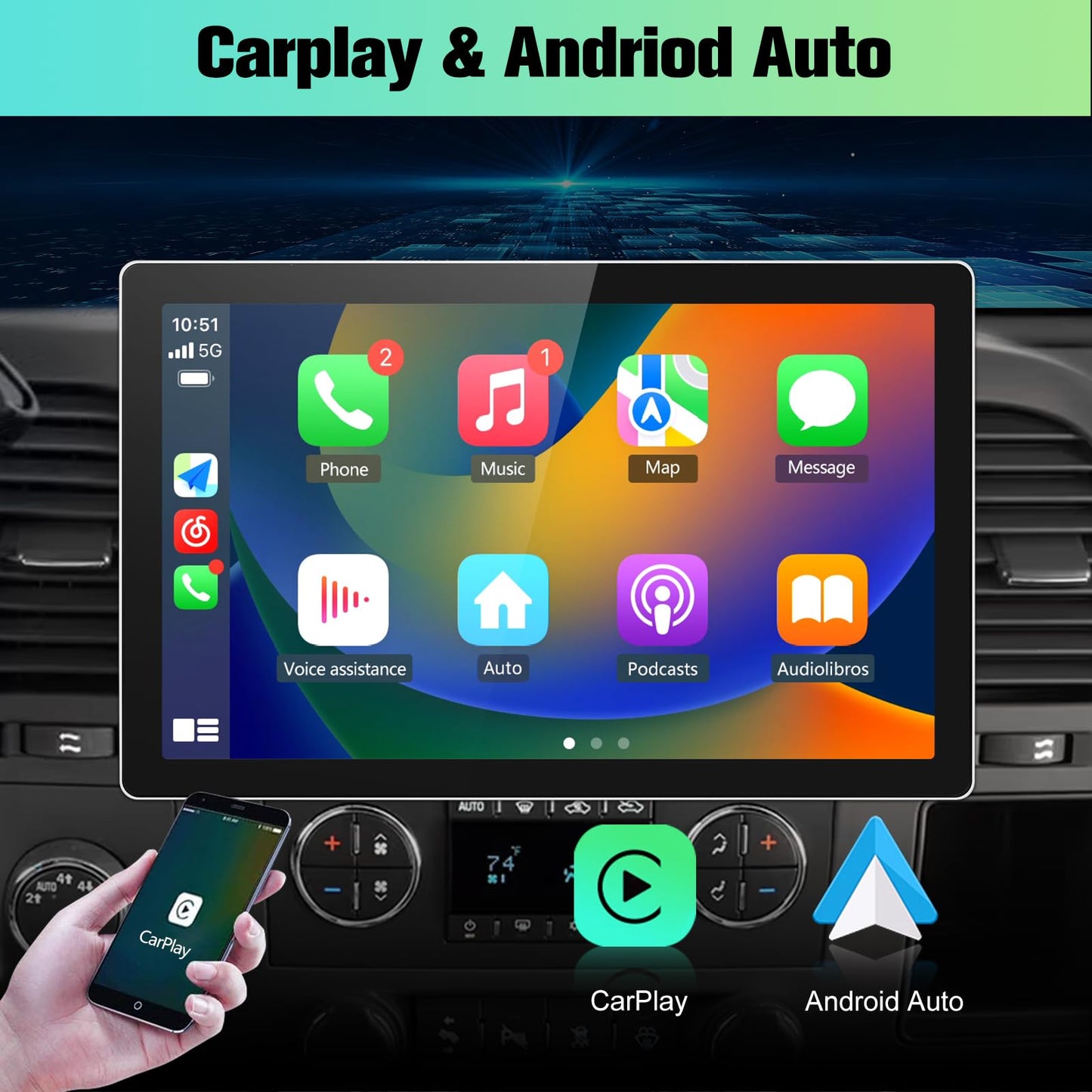 Autoradio Android 13 pour Chevrolet Silverado 2007-2013, Tahoe, Equinox, GMC Sierra, Yukon - CarPlay sans fil et Android Auto
