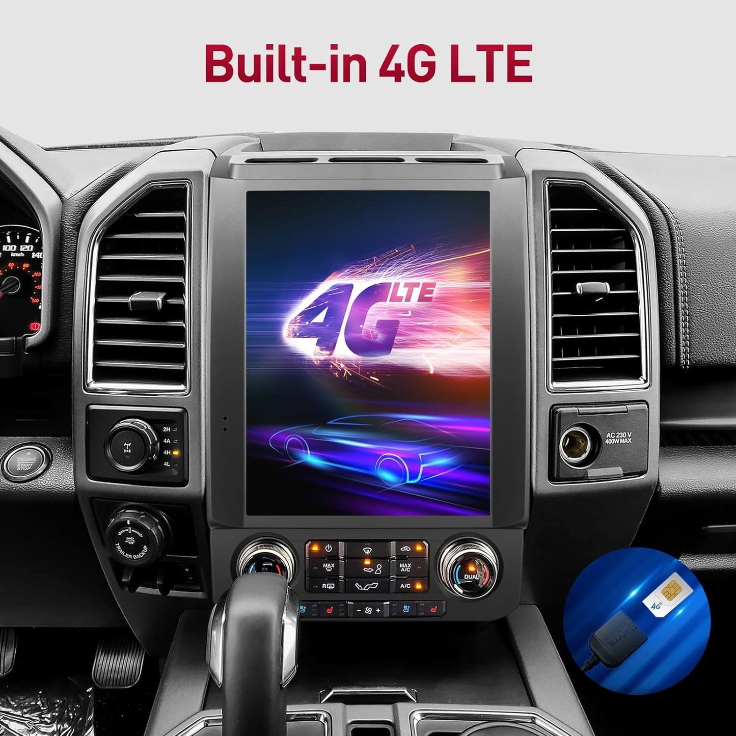 Autoradio Android 12 pour Ford F150 (2015-2018) - Écran tactile IPS 12,1", 4 Go + 64 Go, GPS, 4G LTE, WiFi, CarPlay sans fil, RDS, caméra, mise à niveau de l'unité principale