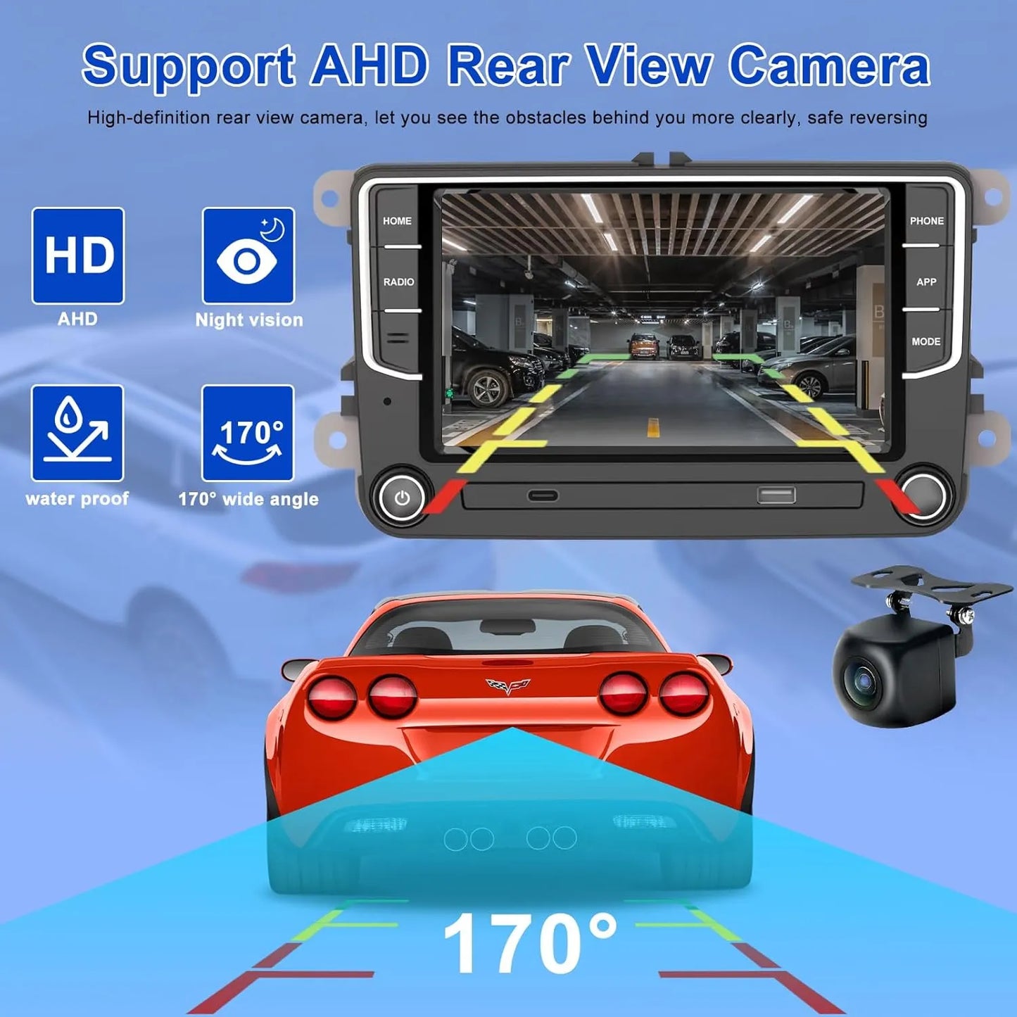 Autoradio Android 7" 2+64 Go pour VW Golf 5/6, Touran, Tiguan, Skoda, SEAT : GPS, Carplay sans fil, Android Auto, Bluetooth, WiFi, DSP