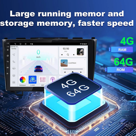 Autoradio Android 9" pour Honda CRV 2007-2011, 4+64 Go, Apple Carplay et Android Auto, GPS, Bluetooth, DSP, Radio FM, Caméra de recul